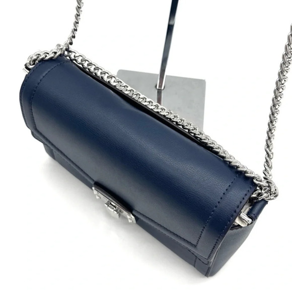 Michael Kors Kinsley leather Medium Shoulder Flap Crossbody Bag Navy Blue - Picture 6 of 9